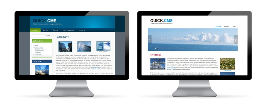 front-end view of the older Quick.Cms 5.x and the new Quick.Cms 6.x